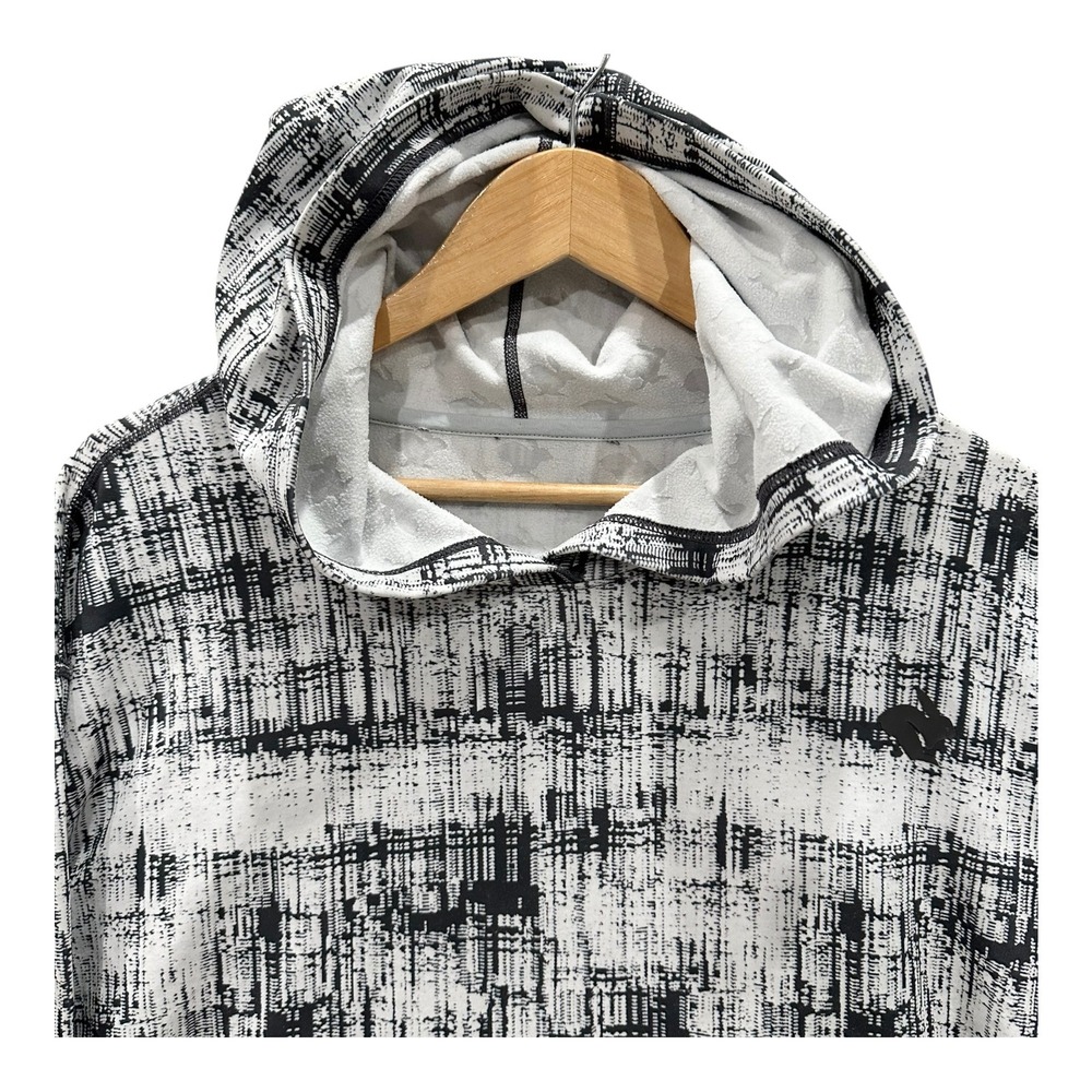 Rabbit Mens XL Black White Abstract Print Pullover Running Hoodie Logo Lining
